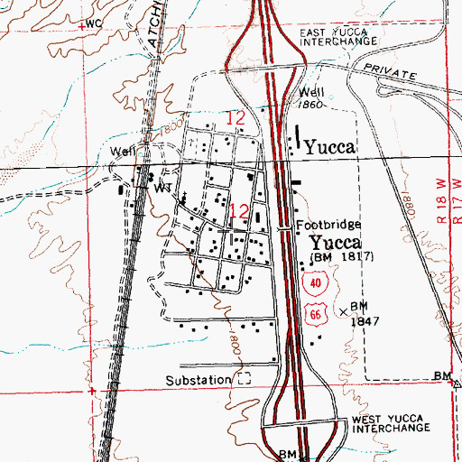 Topographic Map of Yucca, AZ