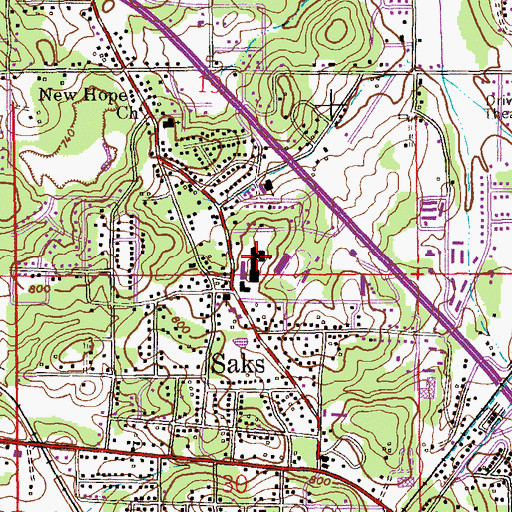 Topographic Map of Saks High School, AL