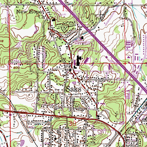 Topographic Map of Saks Shopping Center, AL