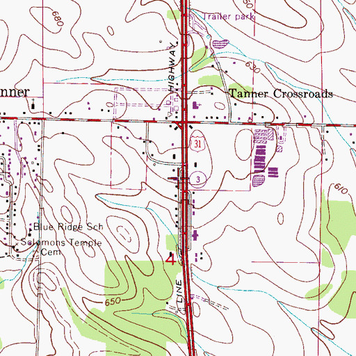 Topographic Map of Tanner First United Pentecostal Church, AL