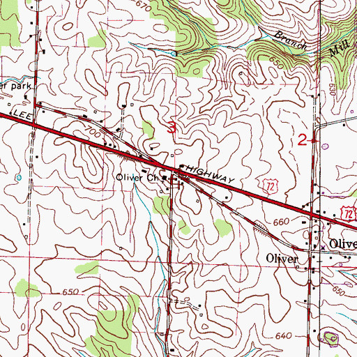 Topographic Map of Oliver School (historical), AL