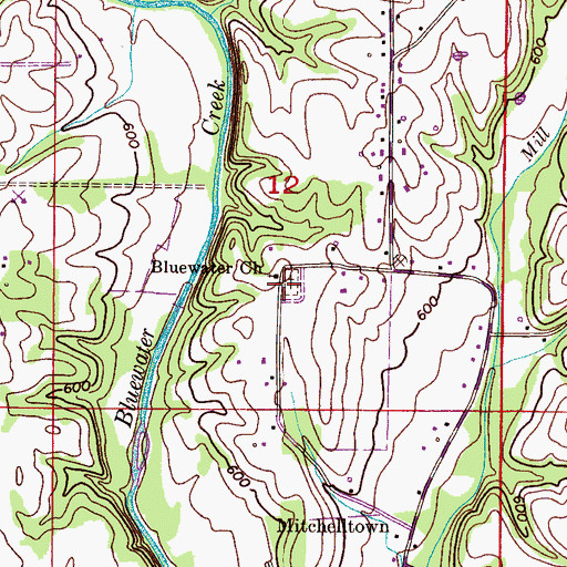 Topographic Map of Bluewater Cemetery, AL
