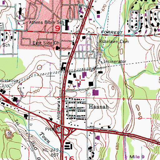 Topographic Map of Athens Industrial Park, AL