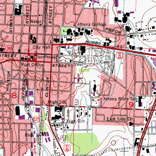 Topographic Map of Athens Public Library, AL
