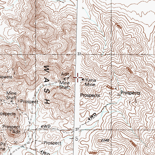 Topographic Map of Yuma Mine, AZ