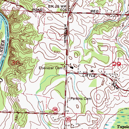 Topographic Map of Ebenezer School (historical), AL
