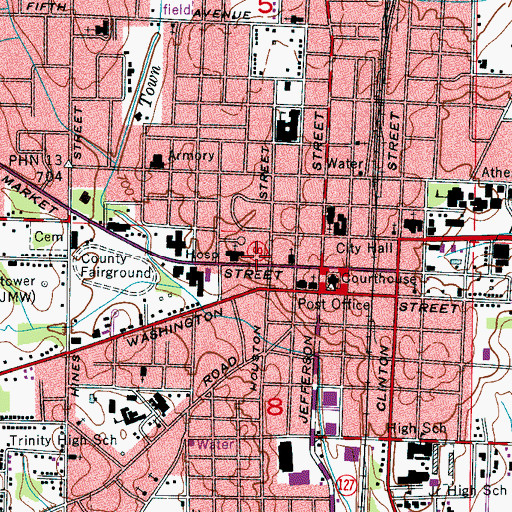 Topographic Map of Houston Memorial Library, AL