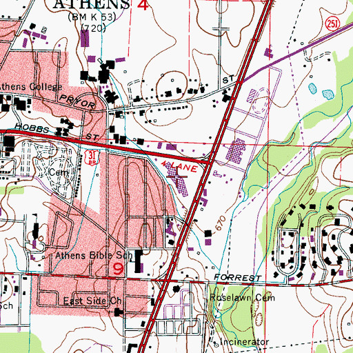Topographic Map of Roses Shopping Center, AL