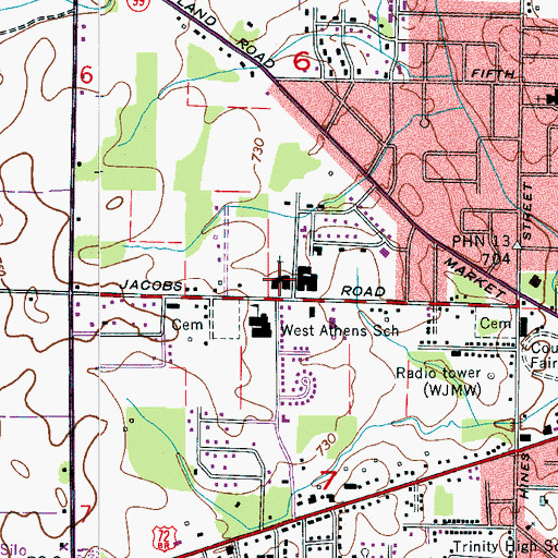 Topographic Map of West Hobbs Street Church of Christ, AL