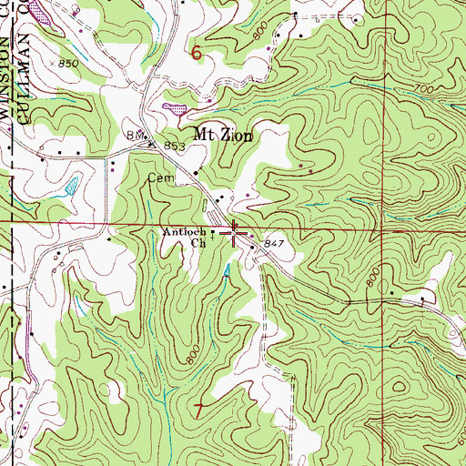 Topographic Map of Mount Zion School (historical), AL