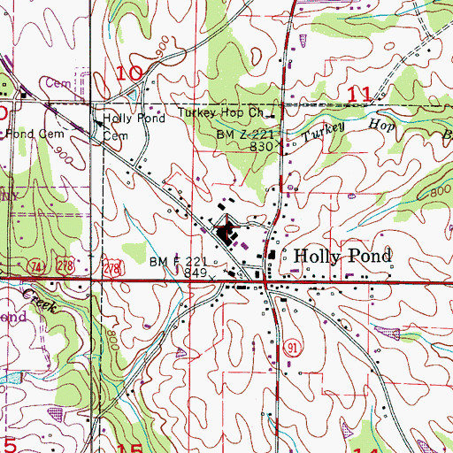 Topographic Map of Holly Pond High School, AL