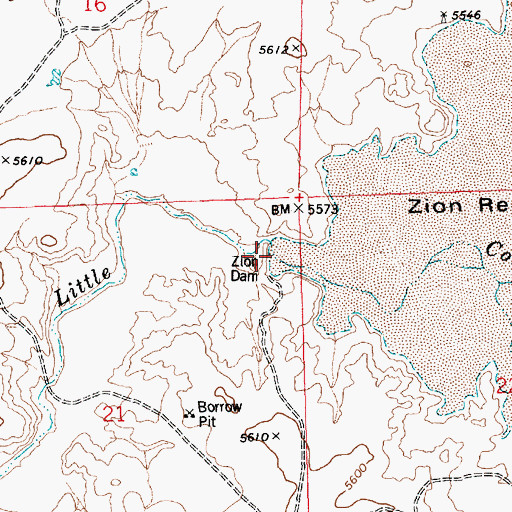 Topographic Map of Zion Dam, AZ