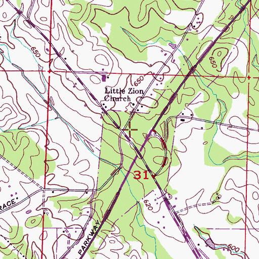Topographic Map of Youngs Crossroads (historical), AL