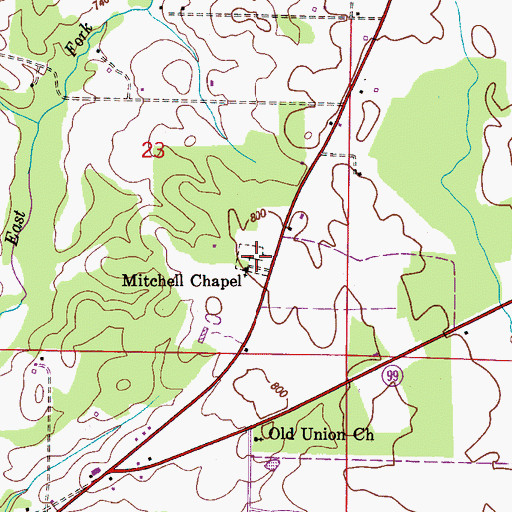 Topographic Map of Mitchell Cemetery, AL