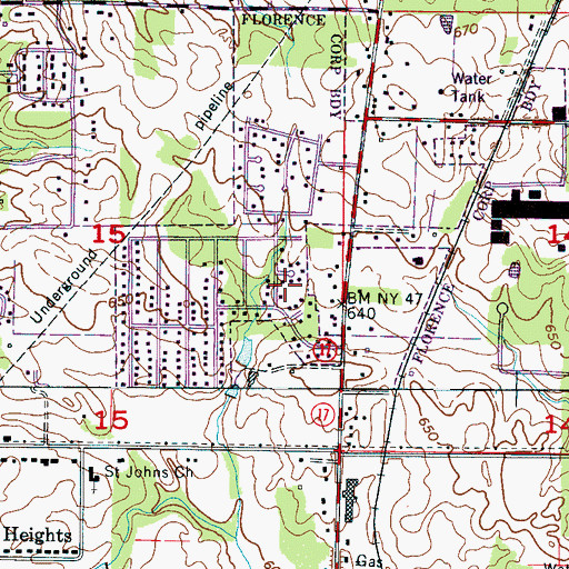 Topographic Map of Oak Hill, AL