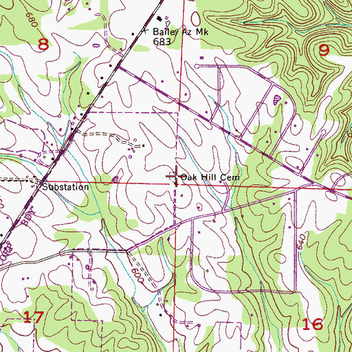 Topographic Map of Oak Hill Church of Christ (historical), AL