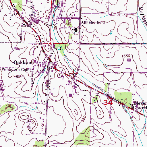 Topographic Map of Oakland United Methodist Church, AL
