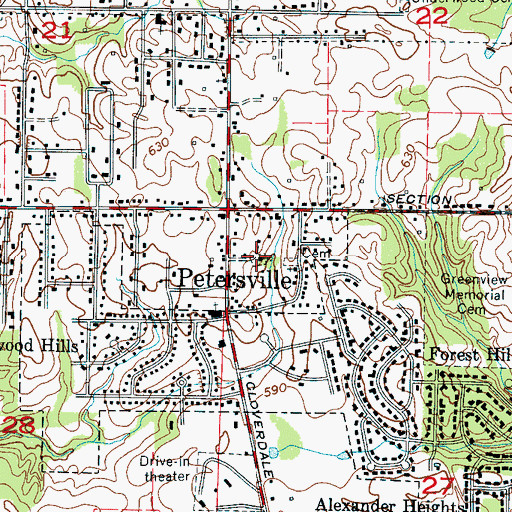 Topographic Map of Petersville Missionary Baptist Church, AL