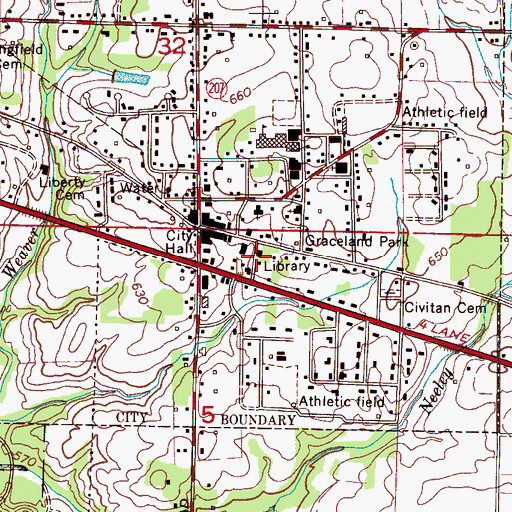 Topographic Map of Rogersville Public Library, AL