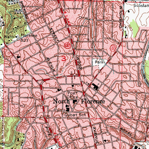 Topographic Map of Seven Points Shopping Center, AL