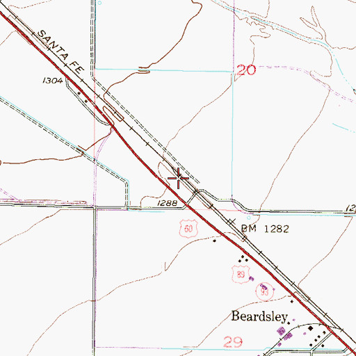 Topographic Map of Beardsley Railroad Station, AZ
