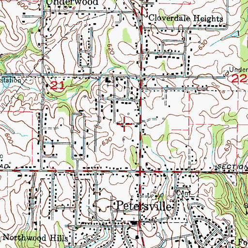 Topographic Map of Underwood Estates, AL