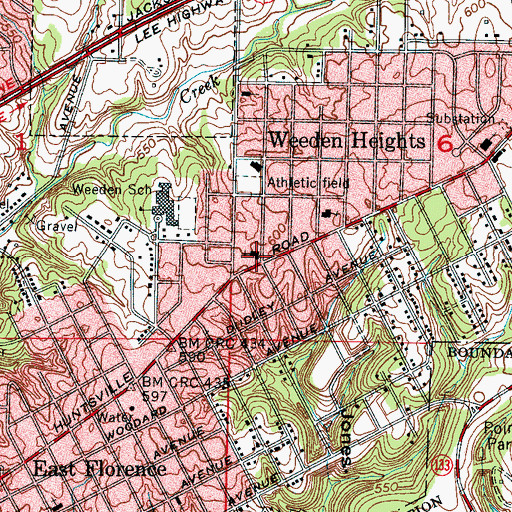 Topographic Map of Weeden Heights Baptist Church, AL