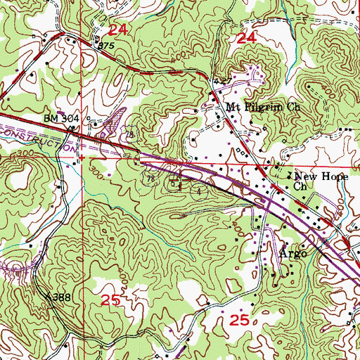 Topographic Map of Argo Church, AL