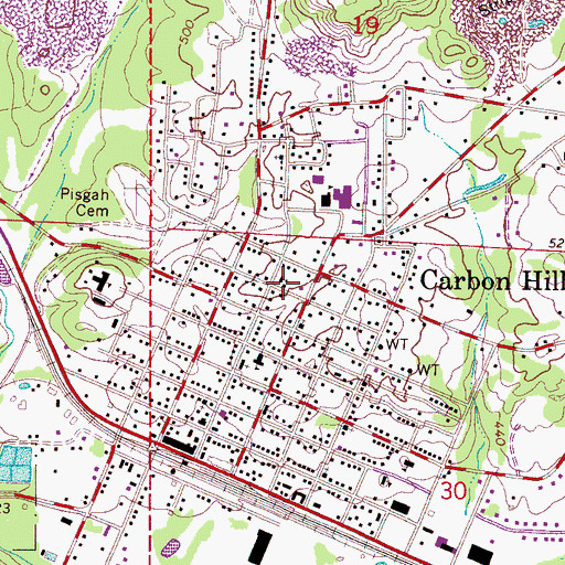 Topographic Map of Carbon Hill Church of Christ, AL