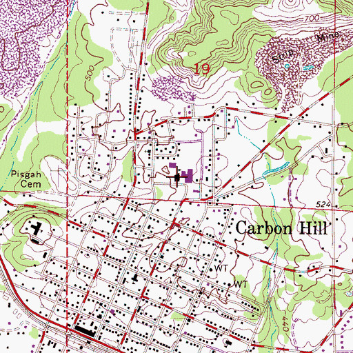 Topographic Map of Carbon Hill Elementary School, AL