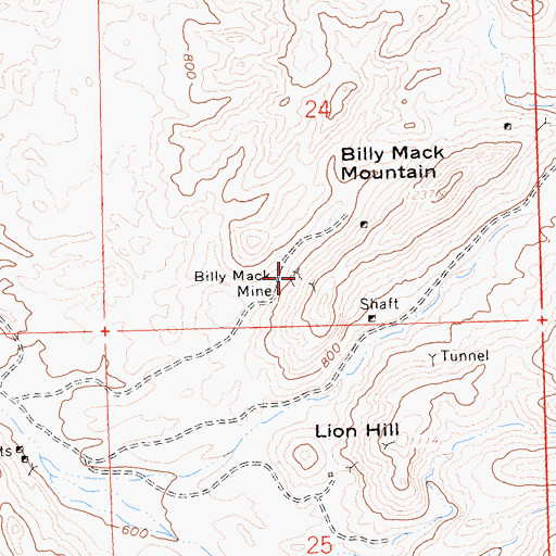 Topographic Map of Billy Mack Mine, AZ