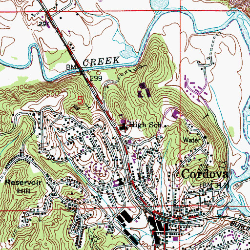 Topographic Map of Cordova High School, AL