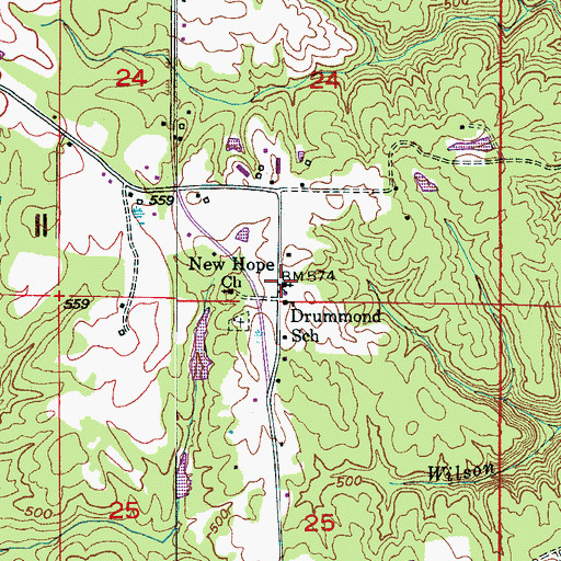 Topographic Map of Drummond Church, AL
