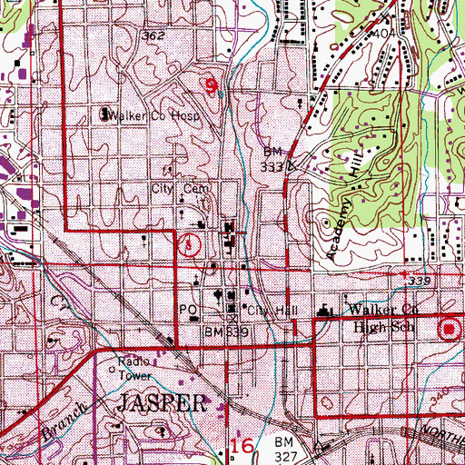 Topographic Map of Jasper Middle School, AL