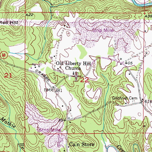 Topographic Map of Liberty Hill Cemetery, AL
