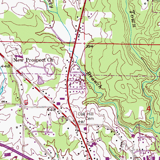 Topographic Map of Oak Hill, AL
