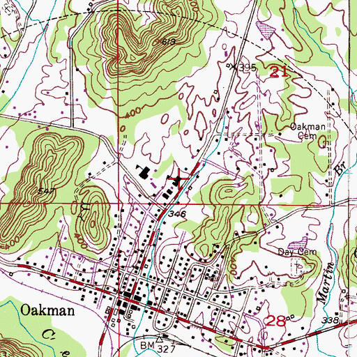 Topographic Map of Oakman High School, AL