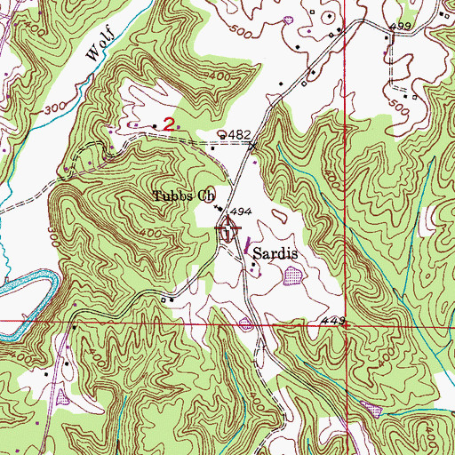 Topographic Map of Tubbs Cemetery, AL