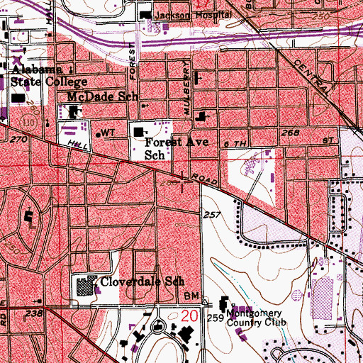 Topographic Map of Country Club Shopping Center, AL