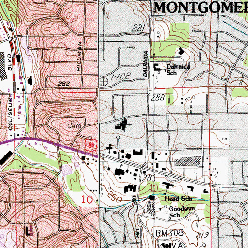 Topographic Map of Dalraida Baptist Church, AL