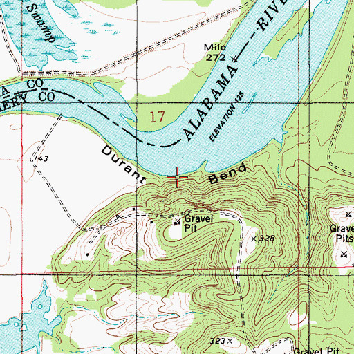 Topographic Map of Durant Bend, AL