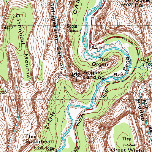 Topographic Map of Angels Landing, UT