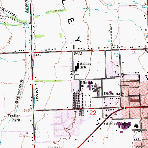 Topographic Map of Ashley Elementary School, UT