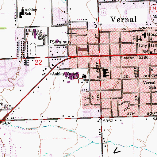 Topographic Map of Ashley Valley Junior High School, UT
