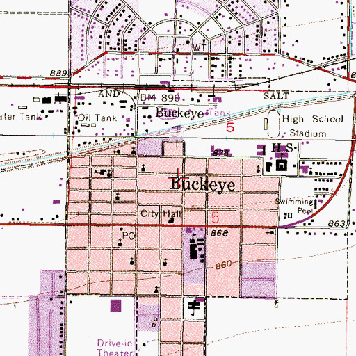Topographic Map of Buckeye Public Library, AZ