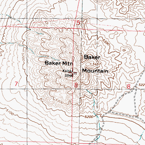 Topographic Map of Baker Mountain, UT