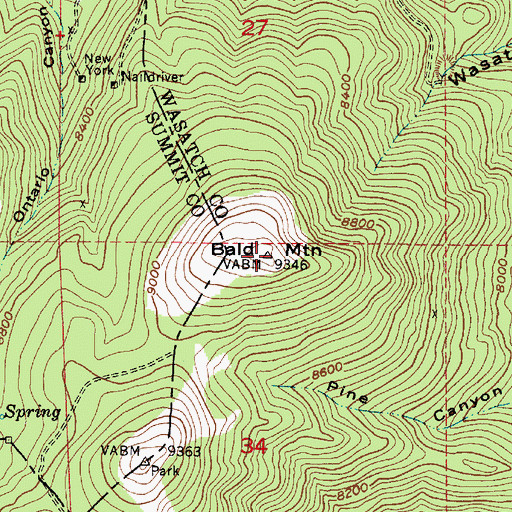 Topographic Map of Bald Mountain, UT