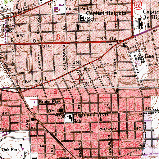 Topographic Map of First Assembly of God Church, AL