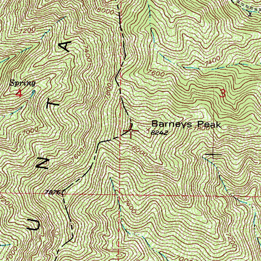 Topographic Map of Barneys Peak, UT