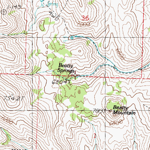 Topographic Map of Beatty Springs, UT